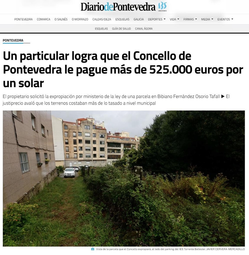 Un particular logra que el Concello de Pontevedra le pague más de 525.000 euros por un solar